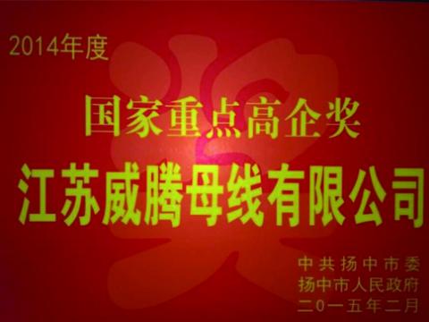 威騰母線公司獲“國(guó)家重點(diǎn)高企”獎(jiǎng)